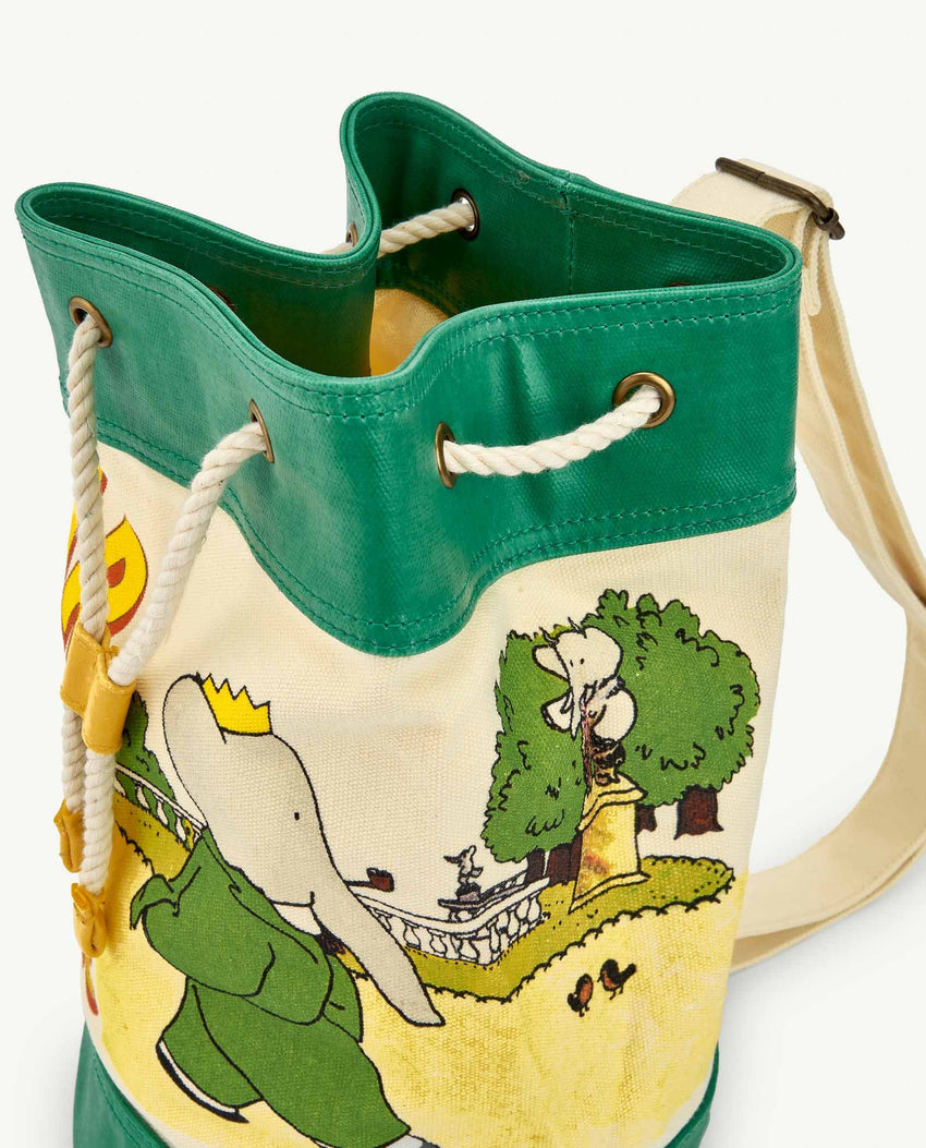Babar Green Drawstring Backpack MODEL FRONT