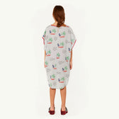 Blue Green Hummingbird Dress MODEL BACK