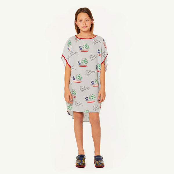 Blue Green Hummingbird Dress MODEL FRONT