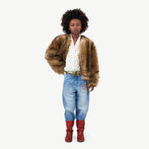 Brown Furry Shrew Jacket MODEL FRONT