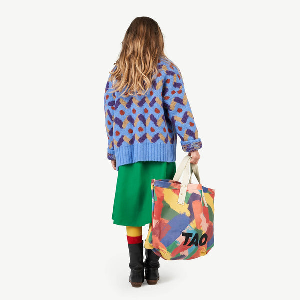 Blue Multicolor Racoon Cardigan MODEL BACK