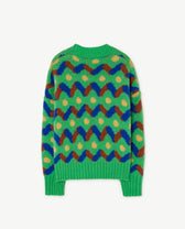 Green Multicolor Racoon Cardigan PRODUCT BACK