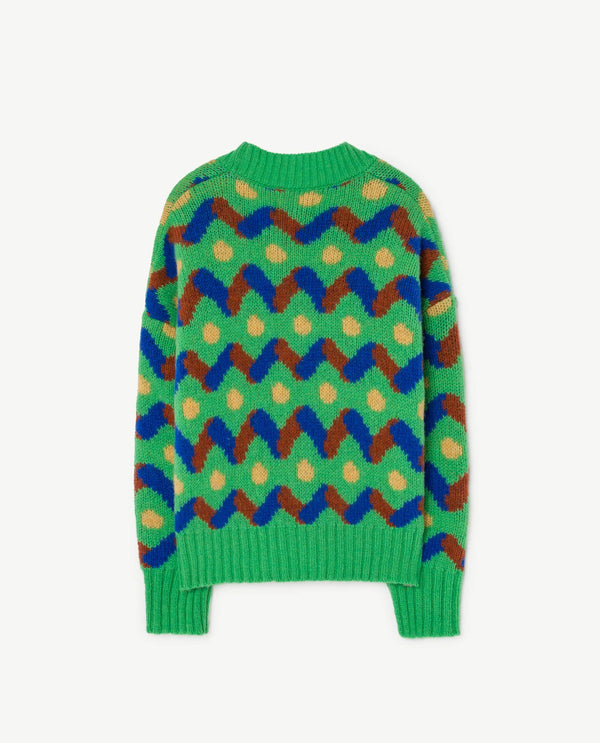 Green Multicolor Racoon Cardigan PRODUCT BACK