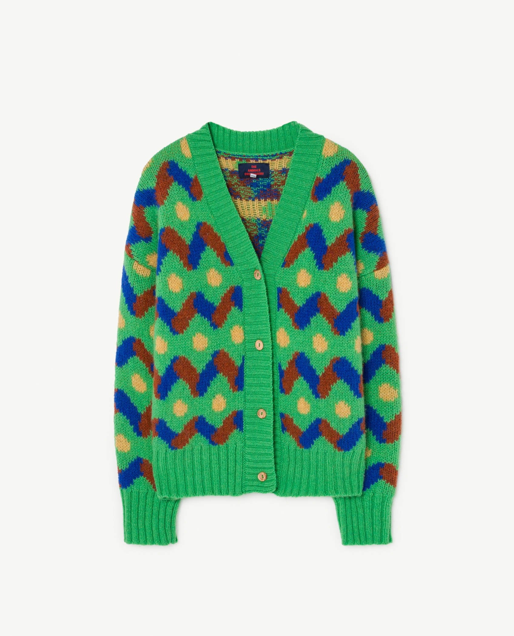 Green Multicolor Racoon Cardigan PRODUCT FRONT