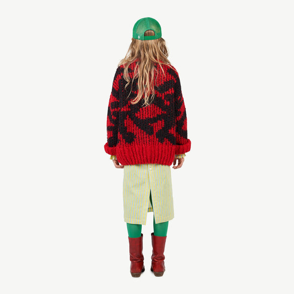 Red Arty Racoon Cardigan MODEL BACK