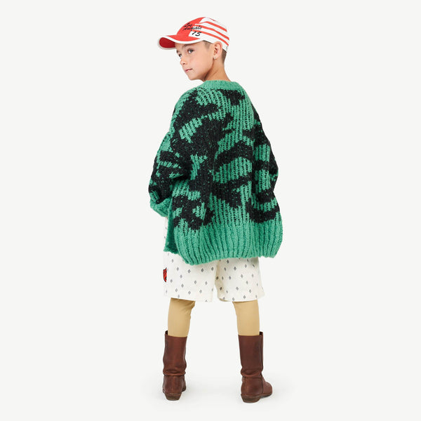 Green Arty Racoon Cardigan MODEL BACK