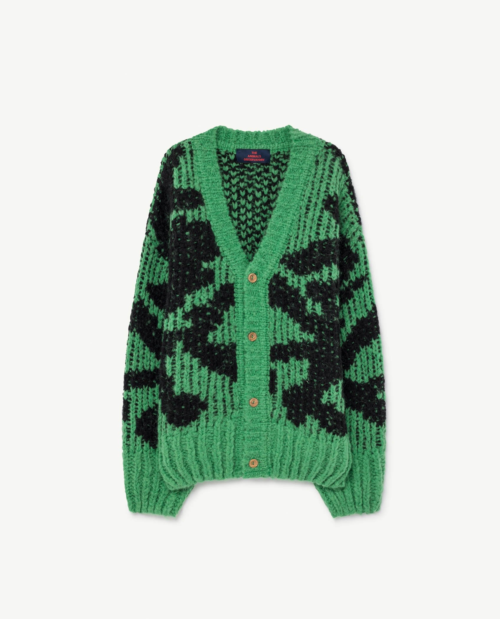 Green Arty Racoon Cardigan PRODUCT FRONT