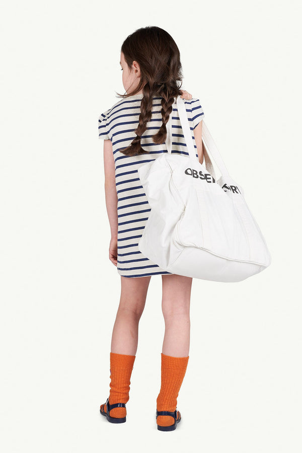 Blue Striped Flamingo T-Shirt Dress MODEL BACK