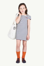 Blue Striped Flamingo T-Shirt Dress MODEL FRONT