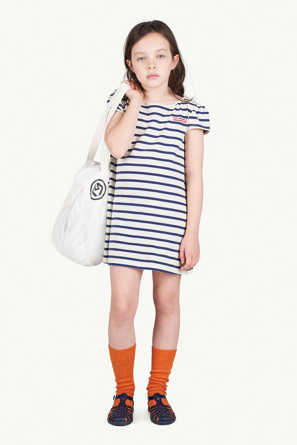 Blue Striped Flamingo T-Shirt Dress MODEL FRONT