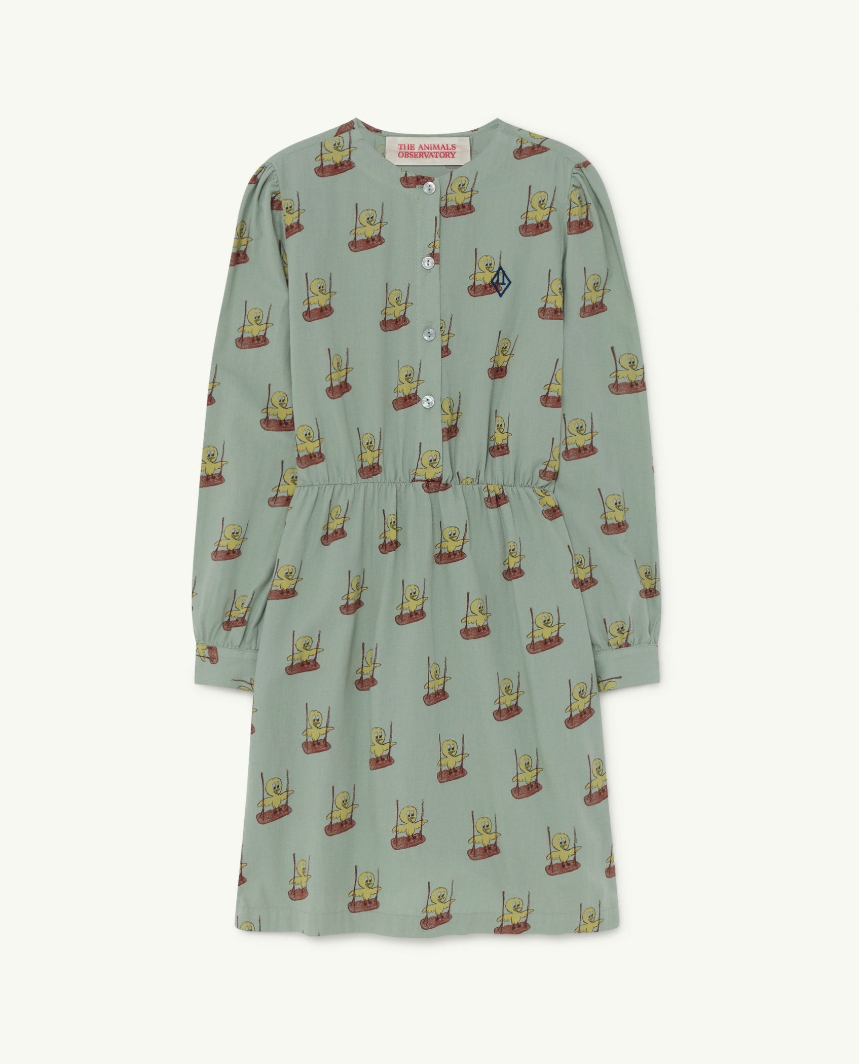 Soft Green Birds Weasel Dress PRODUCT FRONT