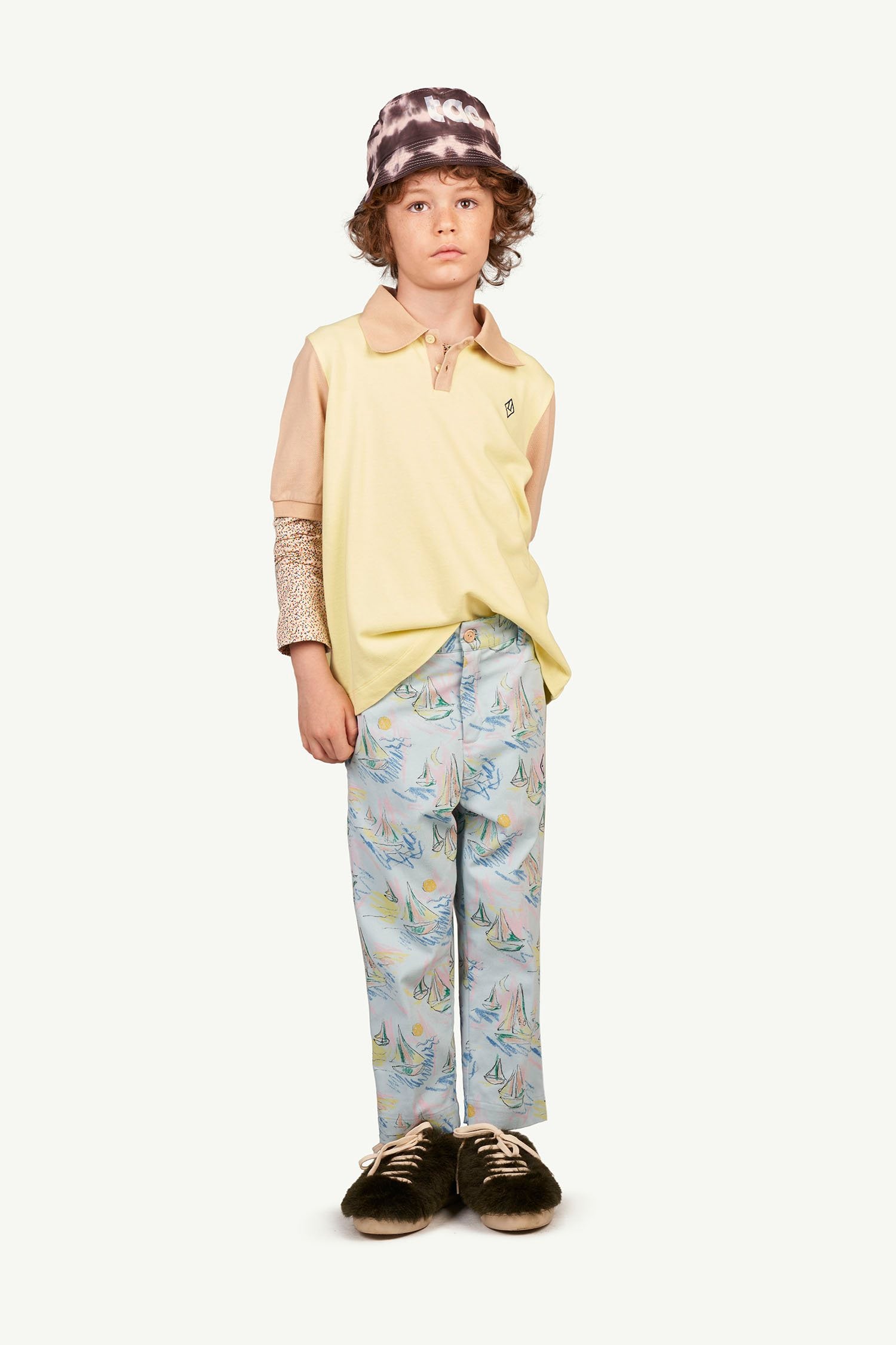 Soft Blue Boats Camel Trousers MODEL FRONT