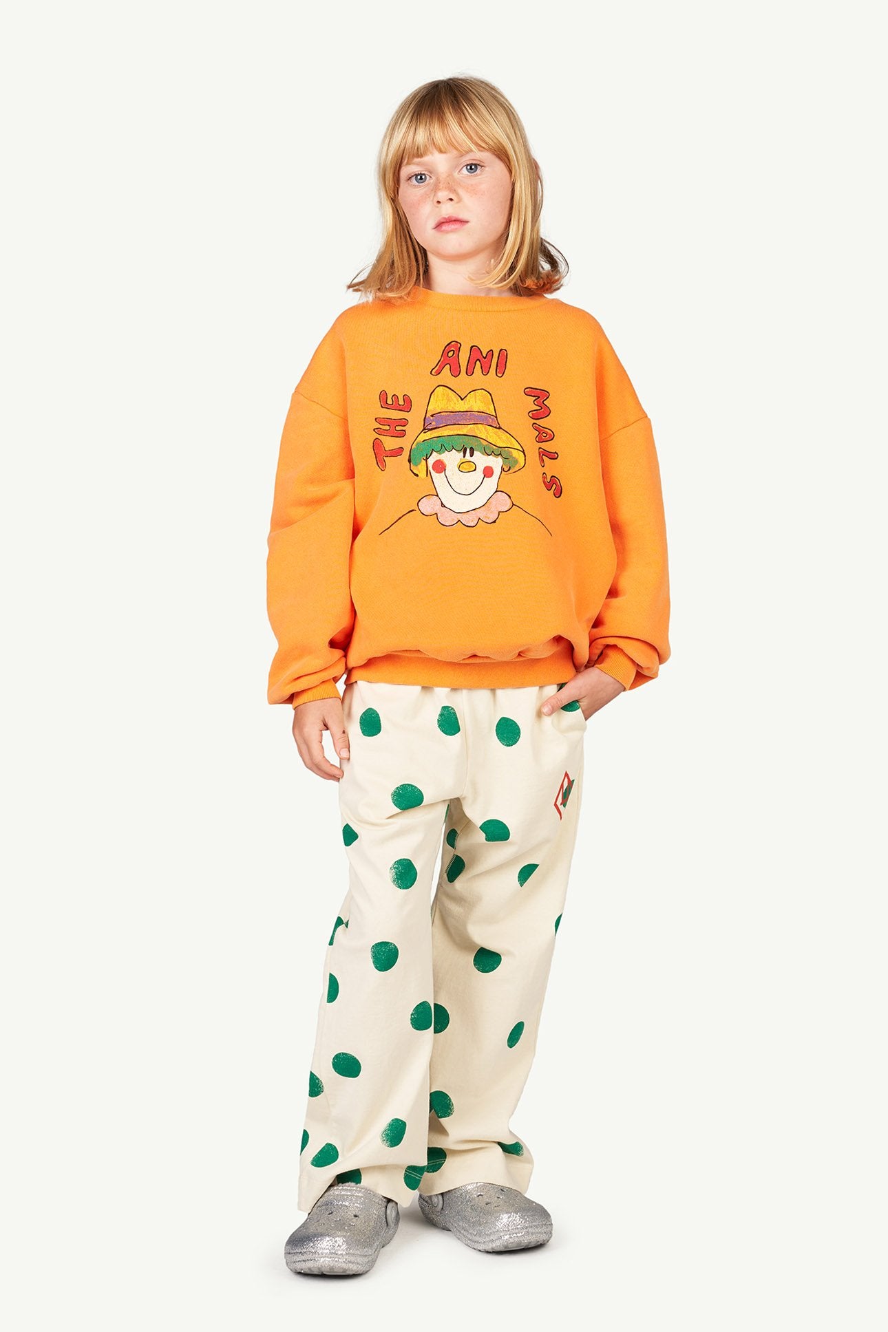 Orange Clown Bear Kids Sweatshirt MODEL FRONT
