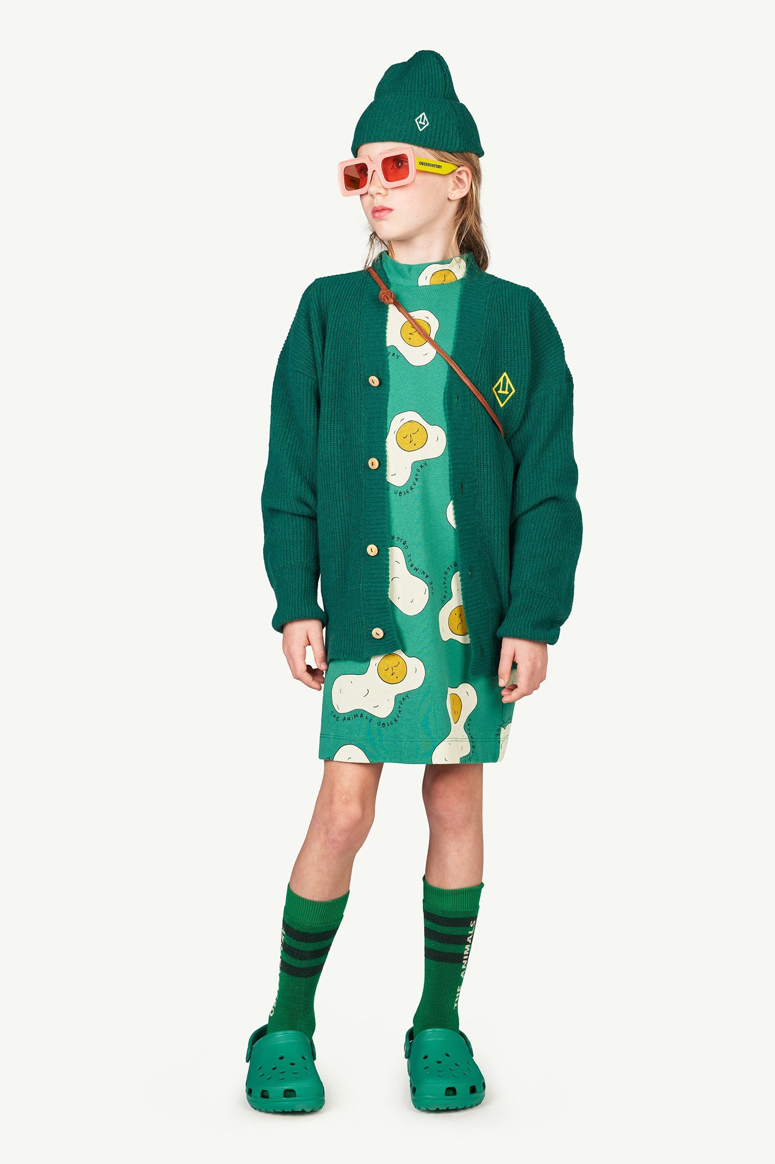 Green Jersey Bug Kids Dress MODEL FRONT