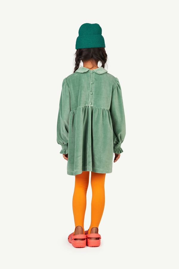 Green Mouse Kids Dress MODEL BACK