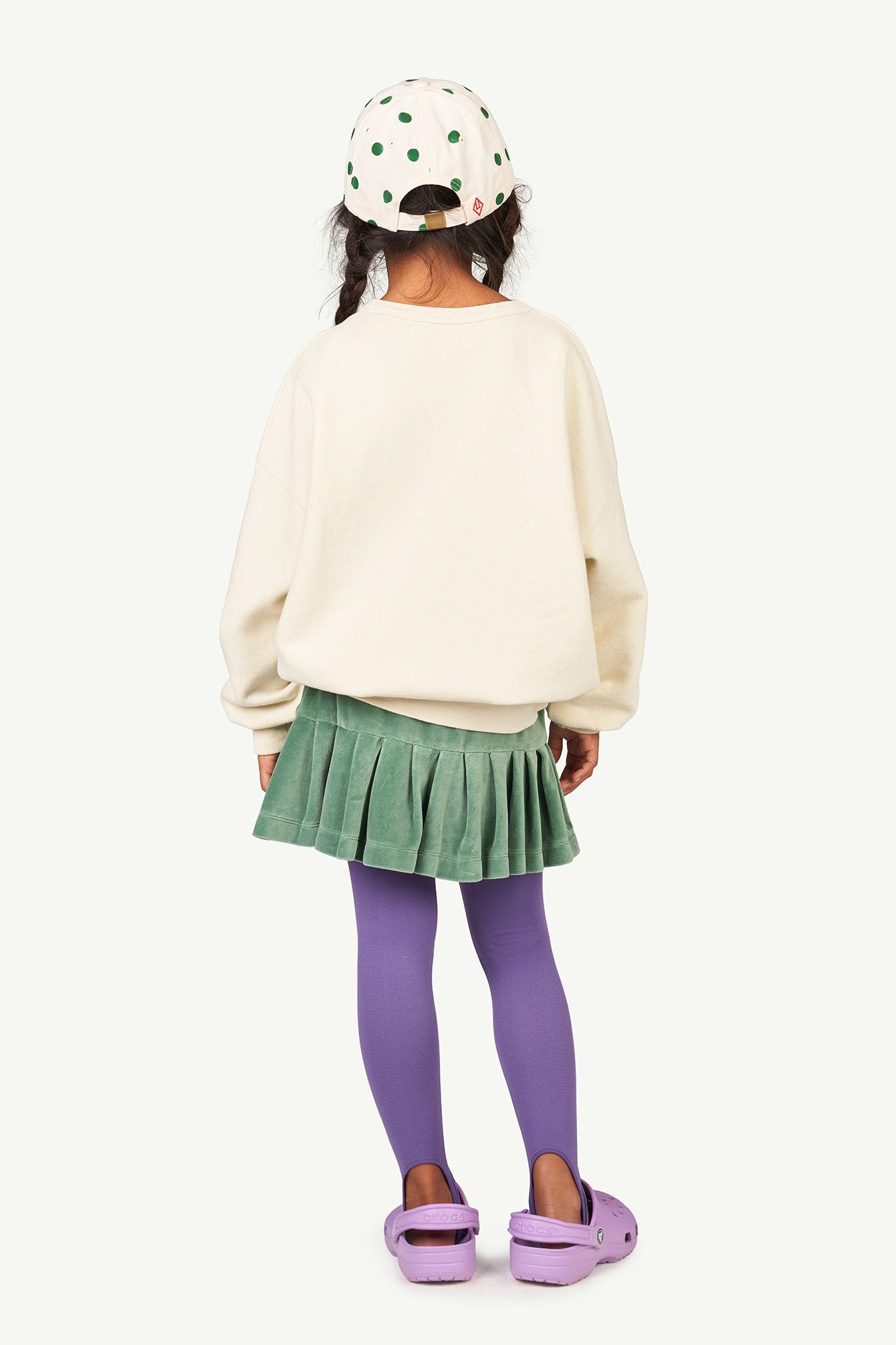 Green Velvet Bird Kids Skirt MODEL BACK