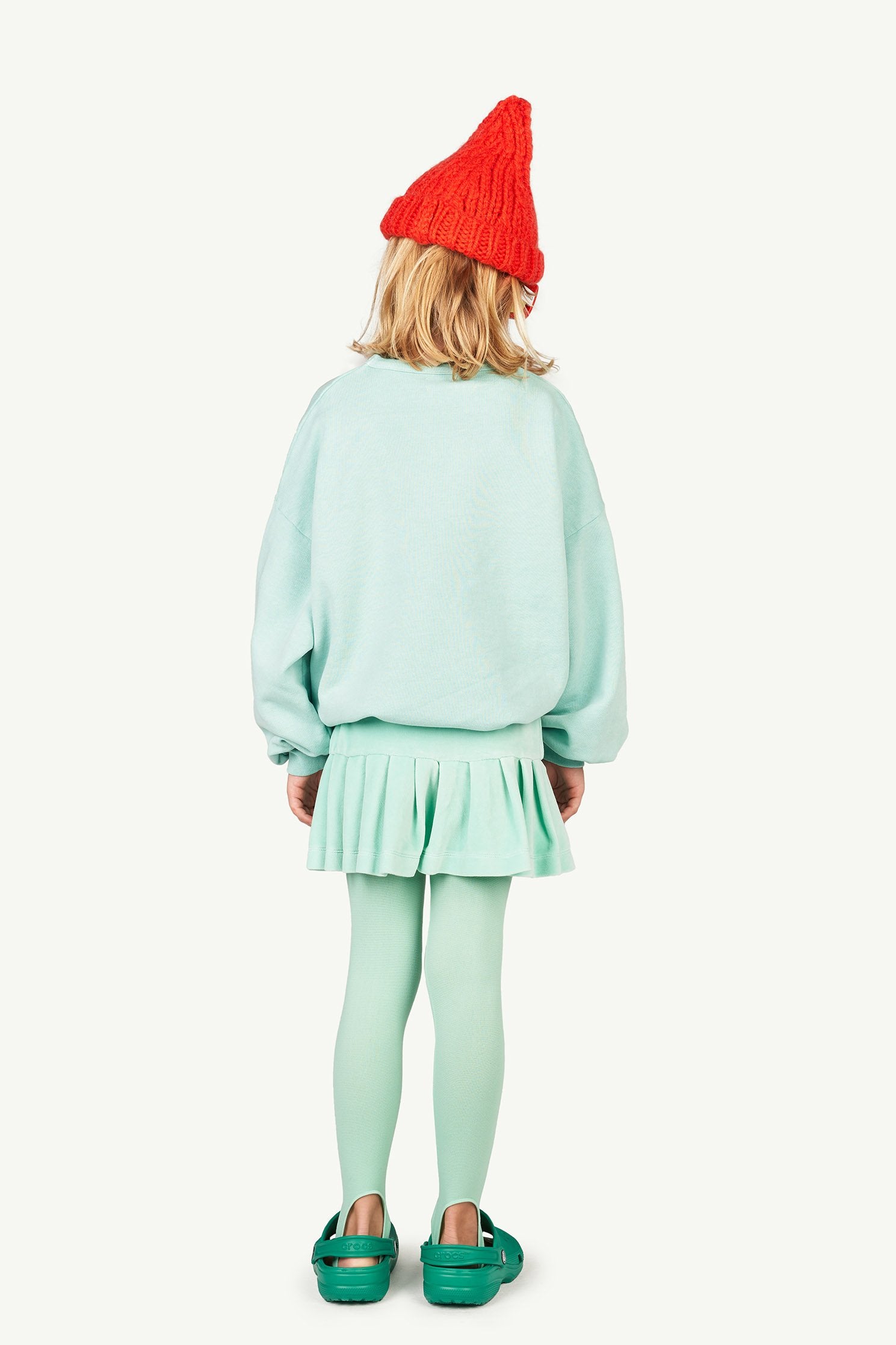 Turquoise Velvet Bird Kids Skirt MODEL BACK