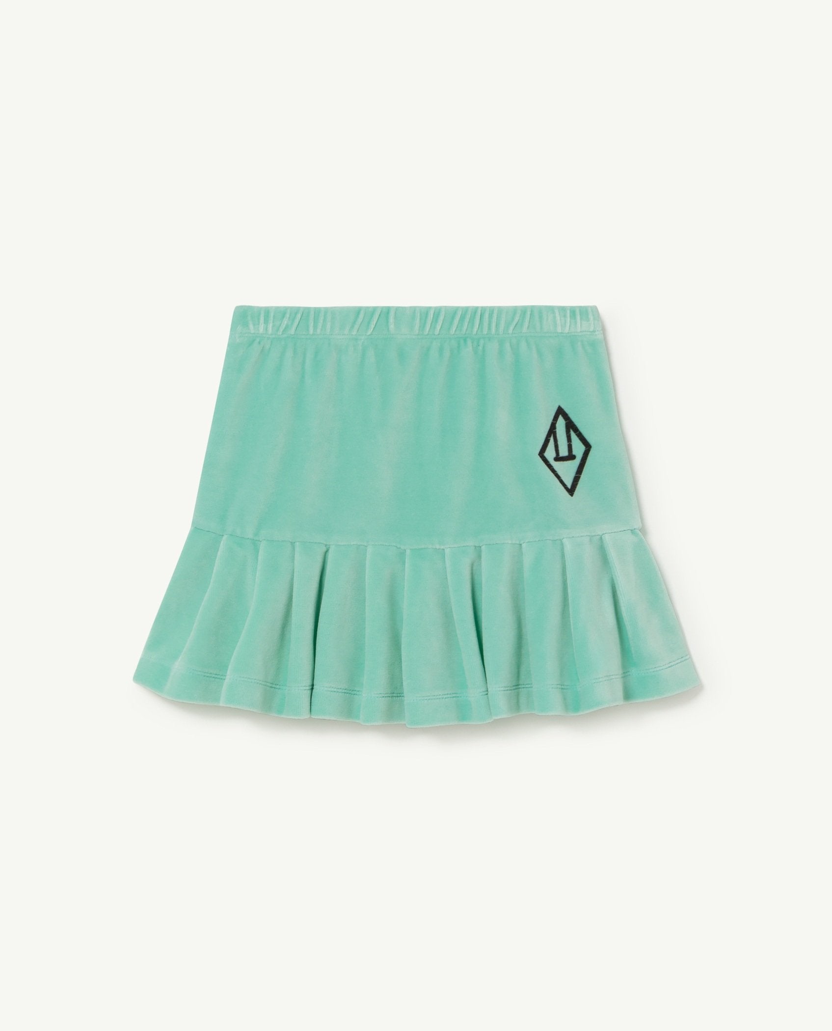 Turquoise Velvet Bird Kids Skirt PRODUCT FRONT