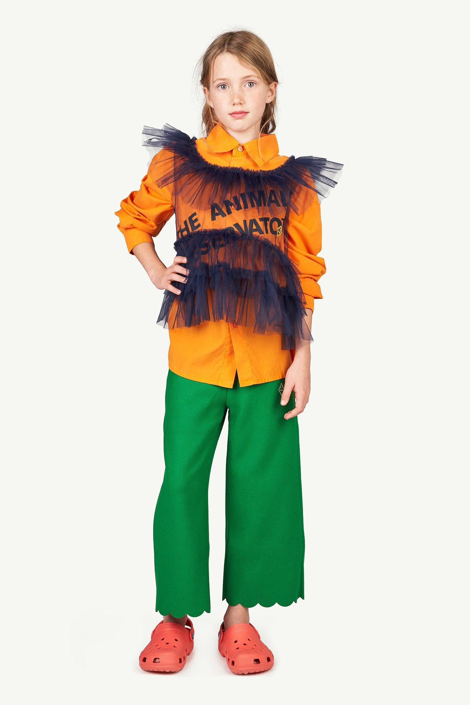 Orange Wolf Kids Shirt MODEL FRONT