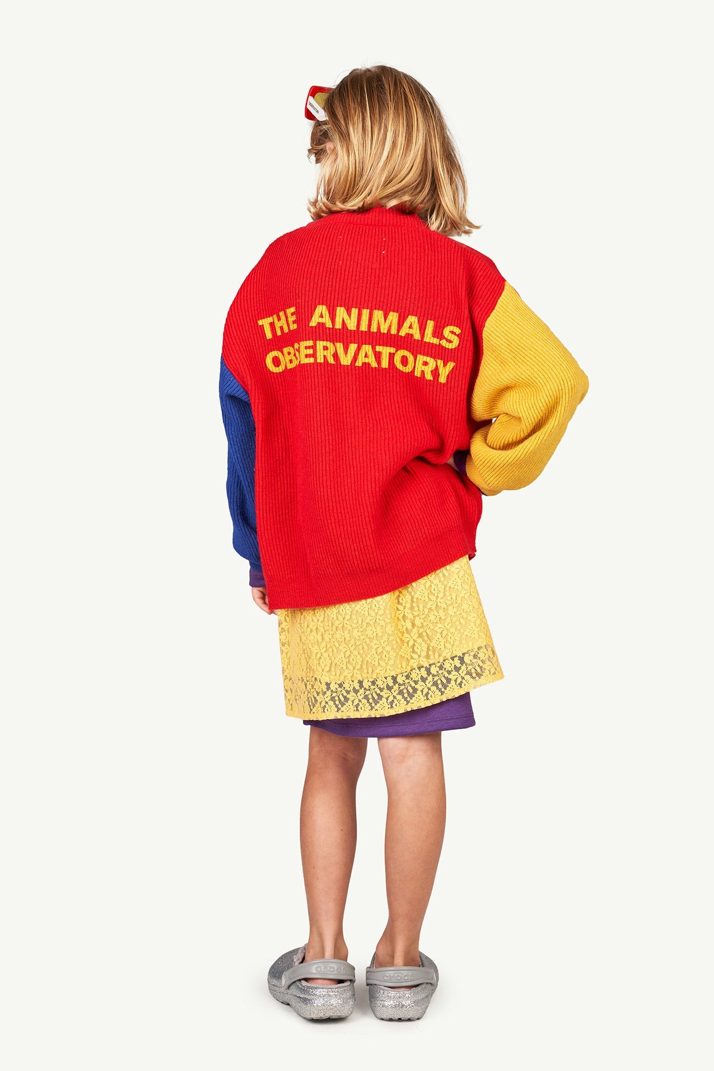 Red Color Toucan Cardigan MODEL BACK