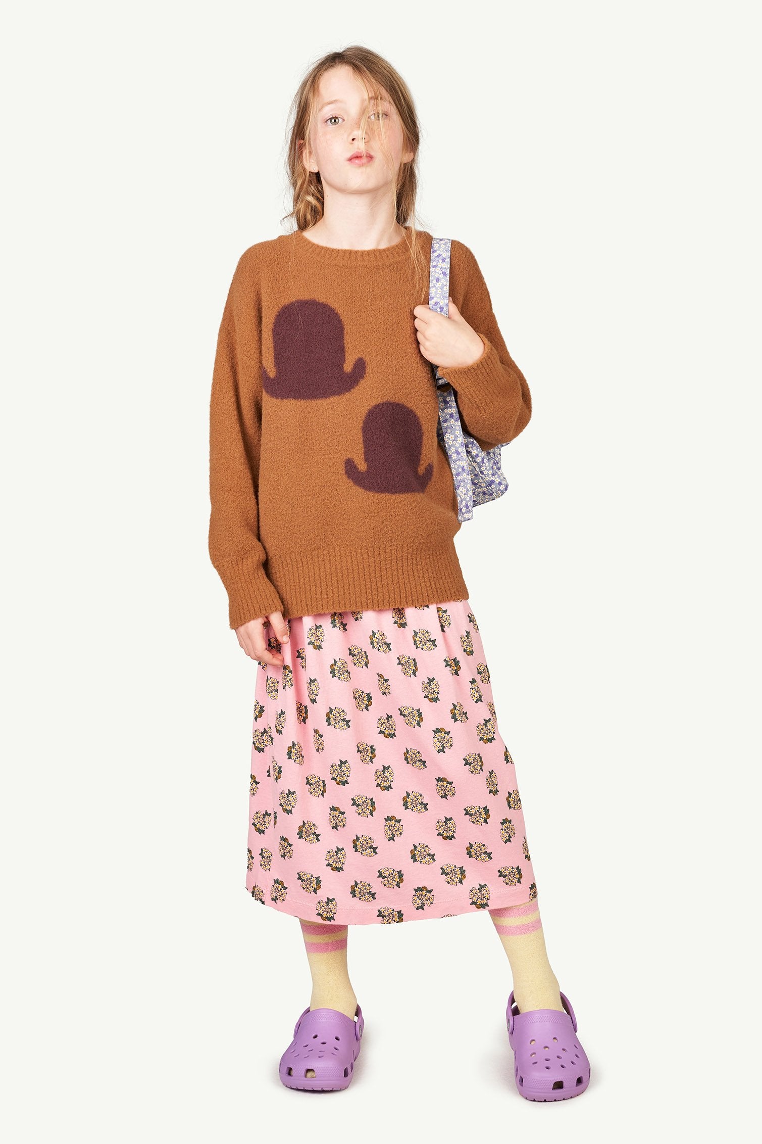 Brown Graphic Bull Kids Sweater MODEL FRONT