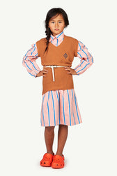 Brown Plain Bat Kids Vest MODEL FRONT