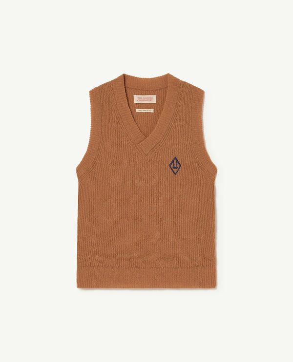 Brown Plain Bat Kids Vest PRODUCT FRONT