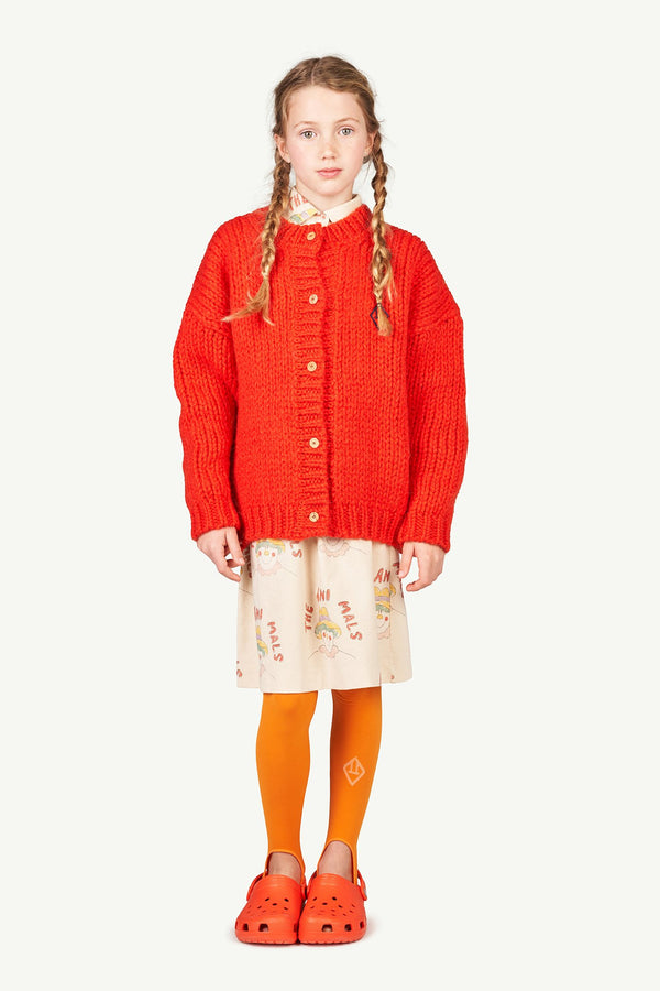 Red Plain Toucan Kids Cardigan MODEL FRONT
