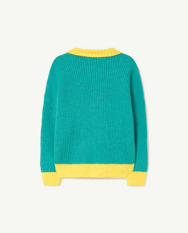 Bicolor Turquoise Toucan Cardigan PRODUCT BACK
