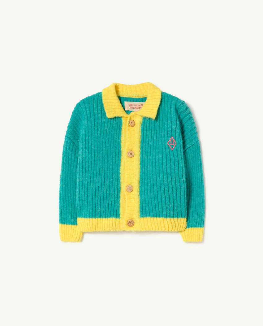 Turquoise Bicolor Toucan Baby Cardigan PRODUCT FRONT
