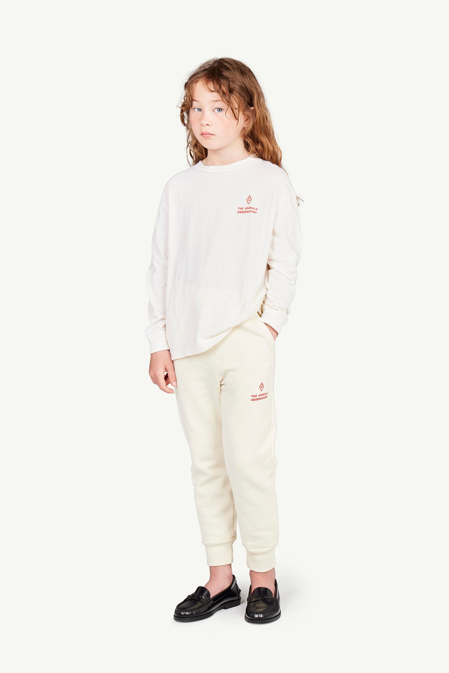 White Aries Kids Long Sleeve T-Shirt MODEL FRONT