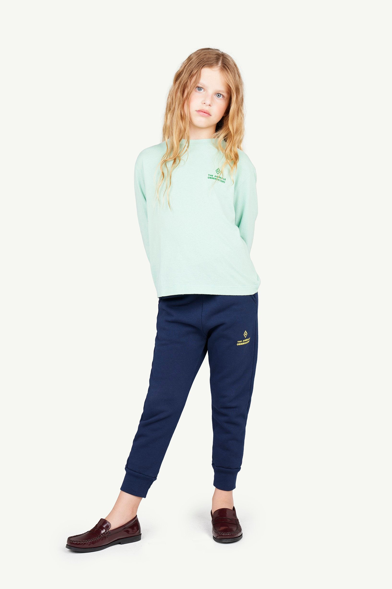 Turquoise Aries  Kids Long Sleeve T-Shirt MODEL FRONT
