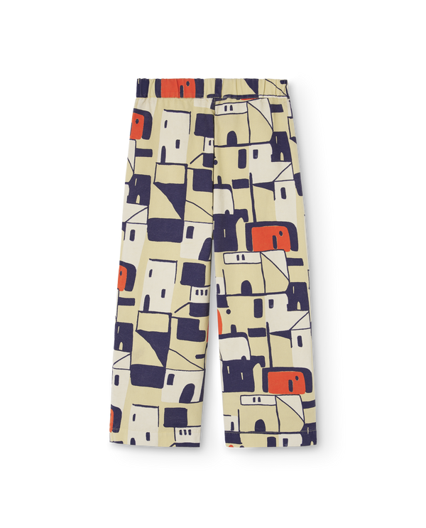 Cream Yellow Houses Elephant Pants PRODUCT BACK