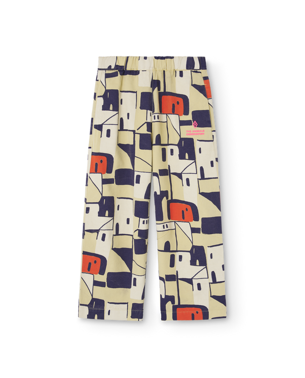 Cream Yellow Houses Elephant Pants PRODUCT FRONT