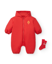 Red Bumblebee Baby Snowsuit MODEL FRONT