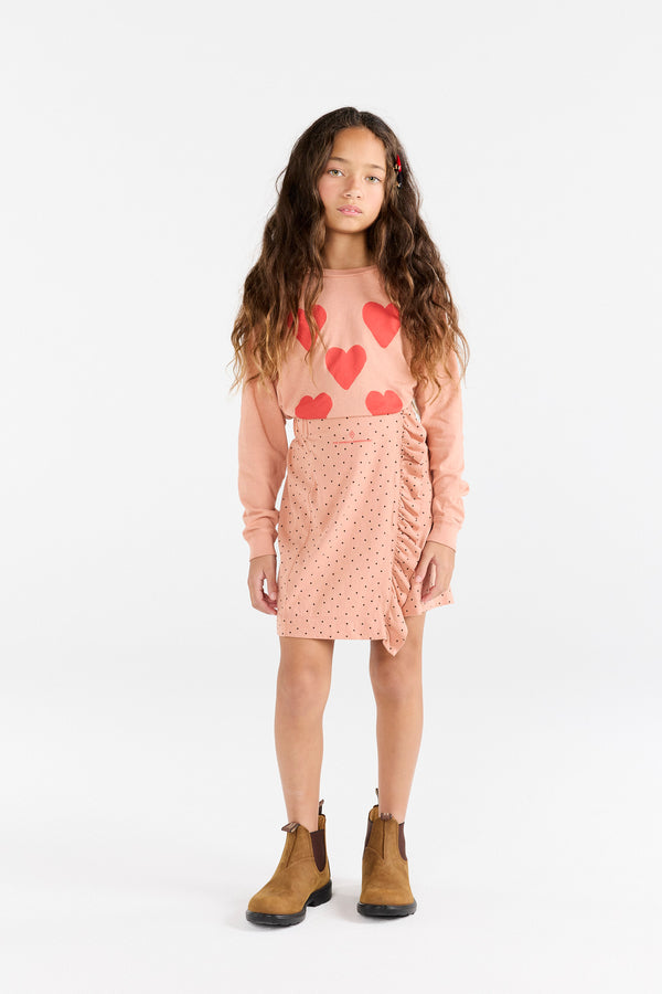 Hearts Coral Dog Long Sleeve T-Shirt MODEL FRONT