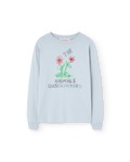 Flowers Blue Dog Long Sleeve T-Shirt