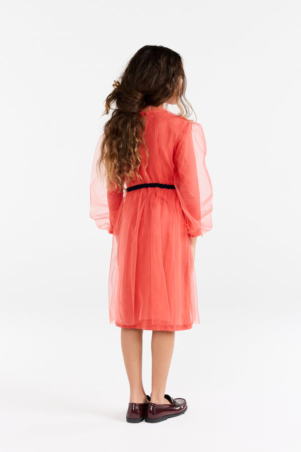 Red Tulle Tortoise Dress MODEL BACK