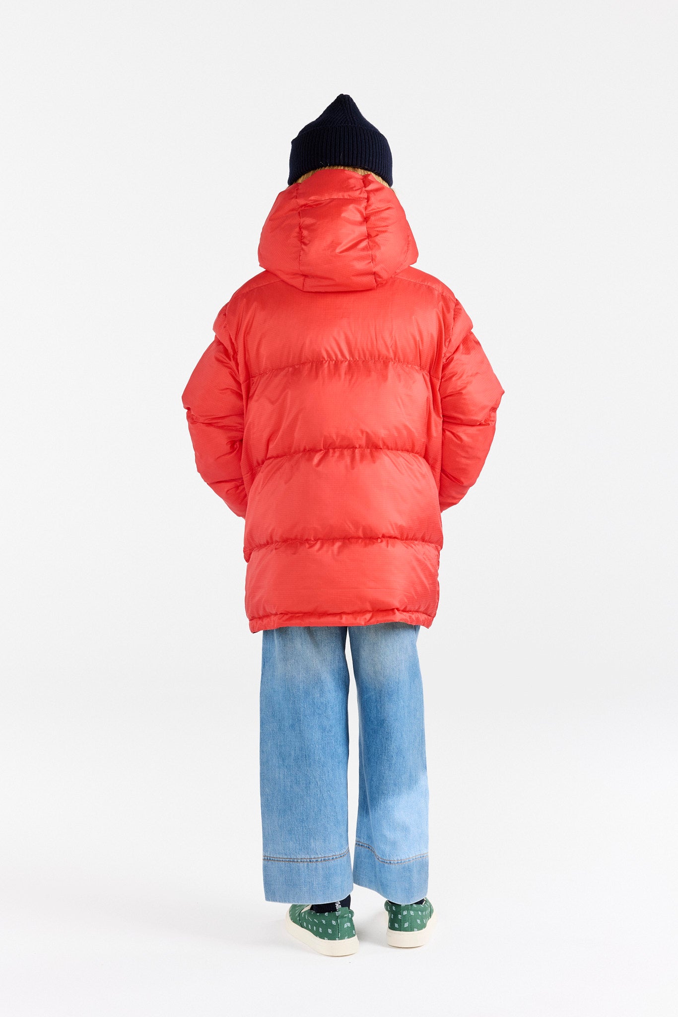 Red Lemur Puffer Jacket MODEL BACK
