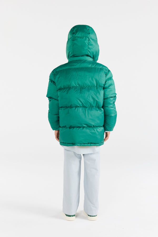 Green Lemur Puffer Jacket MODEL BACK