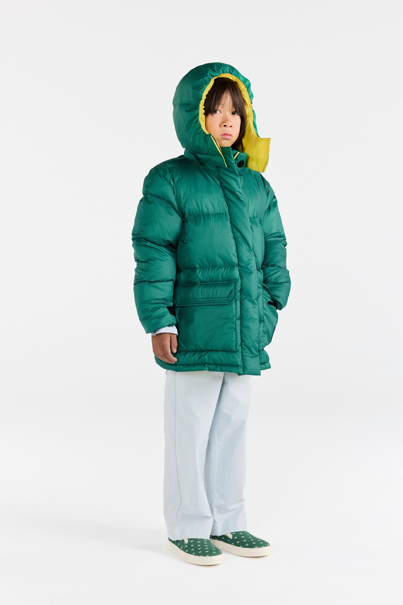 Green Lemur Puffer Jacket MODEL FRONT