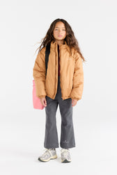 Almond Crocodile Puffer Jacket MODEL FRONT