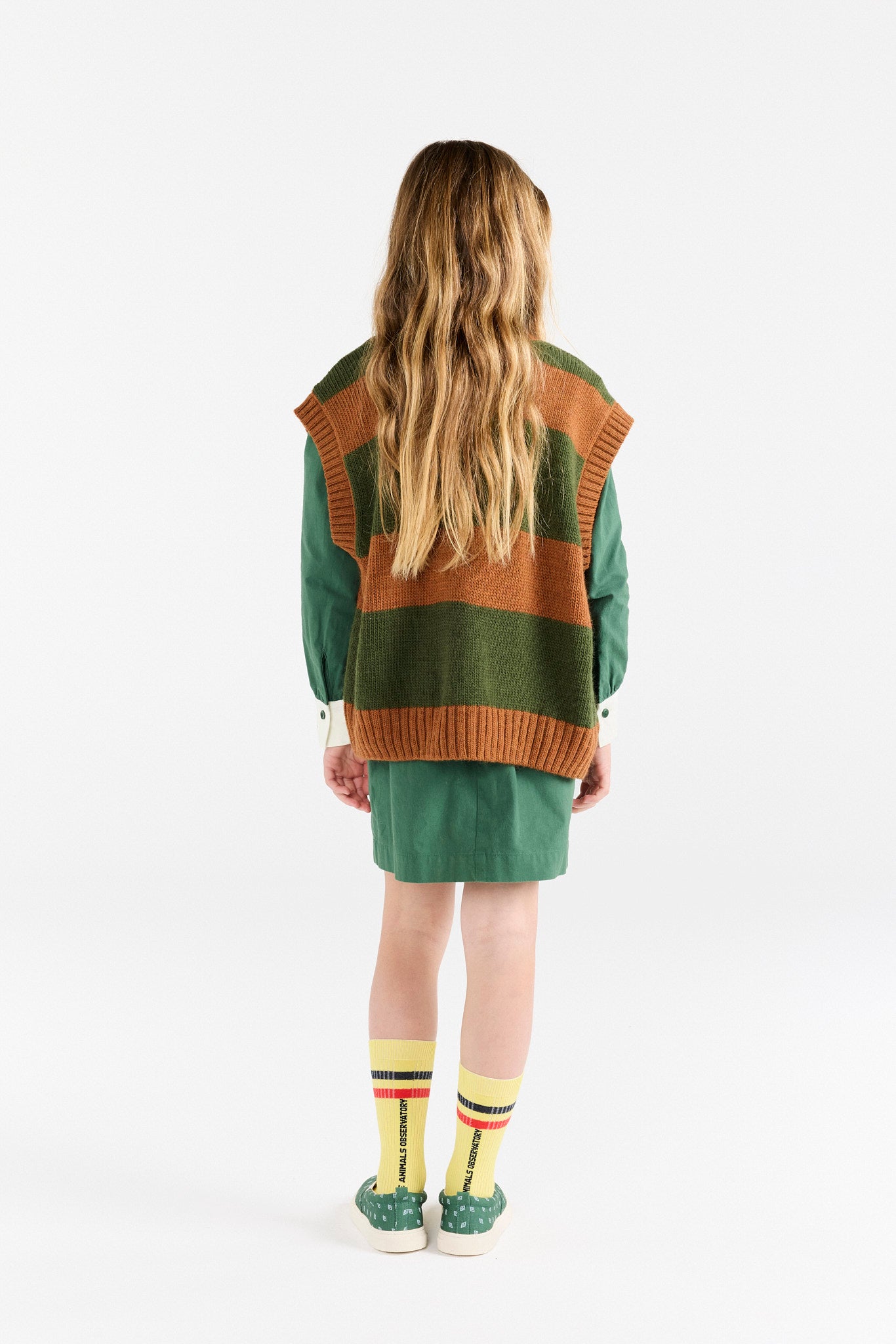 Stripes Brown Blobfish Cardigan Vest MODEL BACK