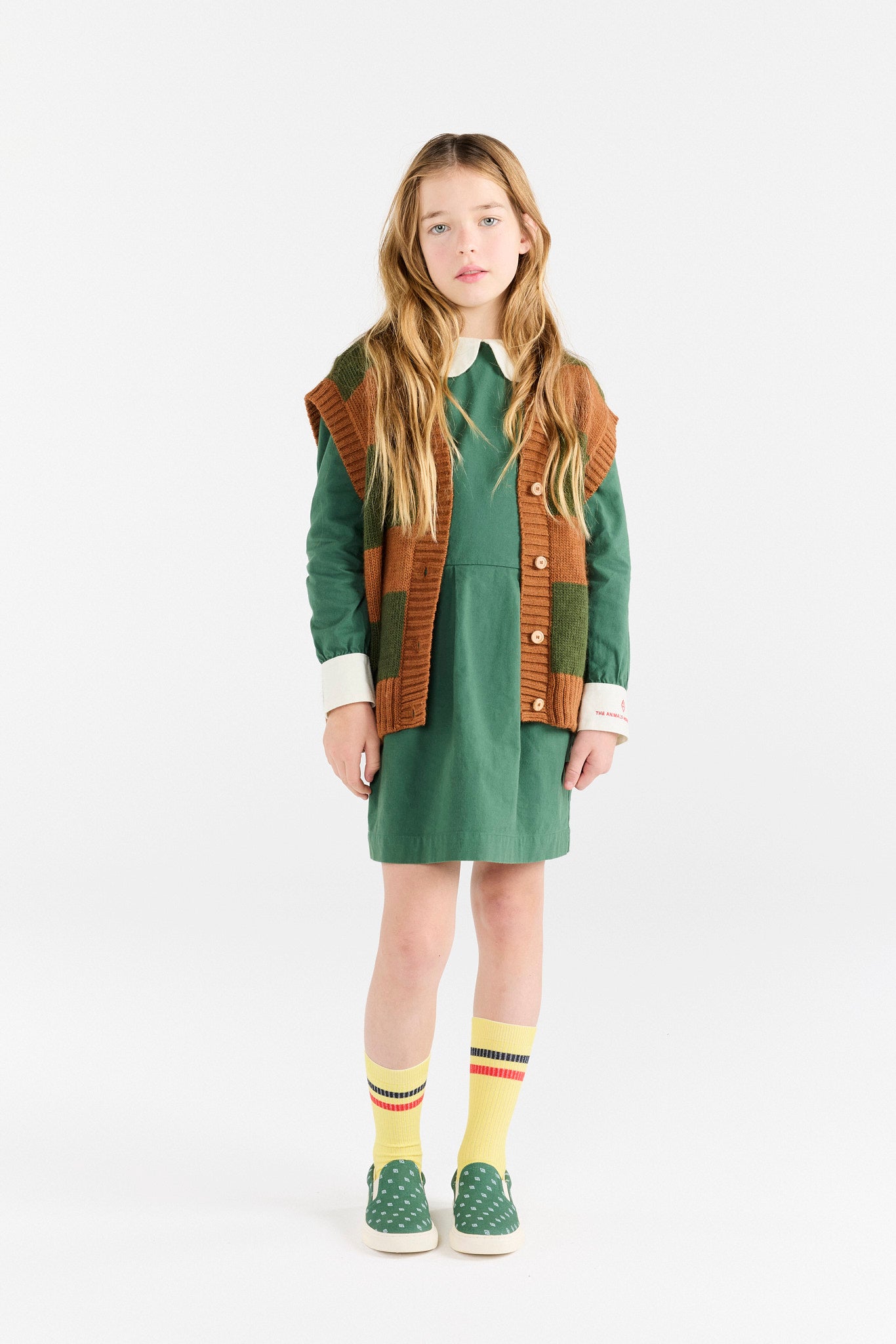 Stripes Brown Blobfish Cardigan Vest MODEL FRONT