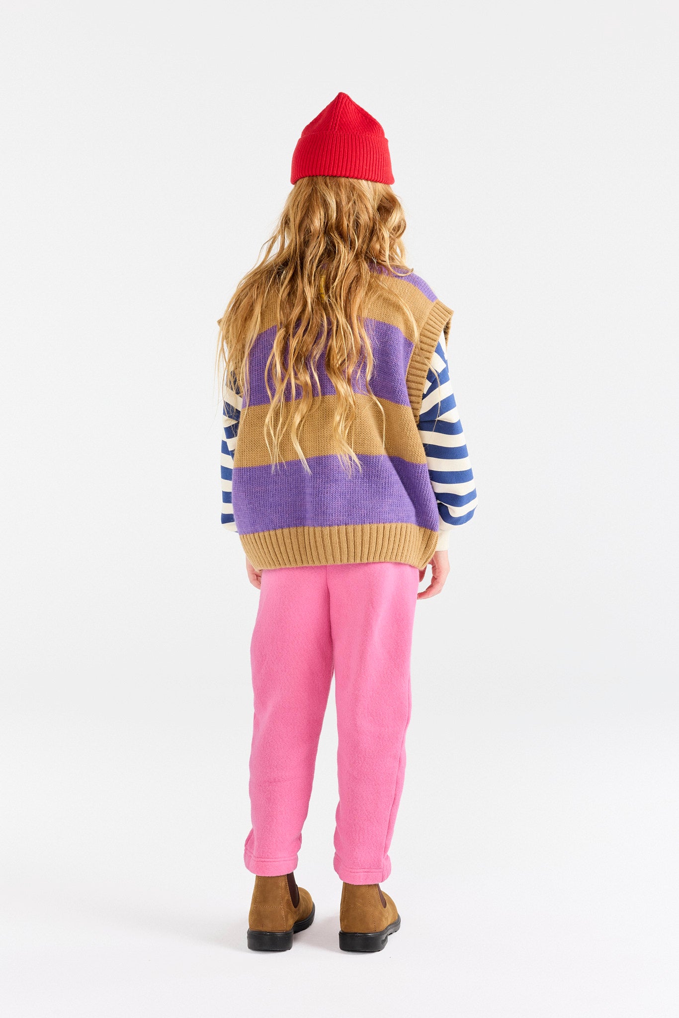 Stripes Beige Blobfish Cardigan Vest MODEL BACK