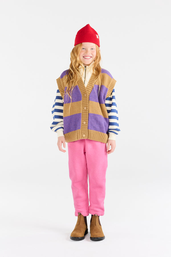 Stripes Beige Blobfish Cardigan Vest MODEL FRONT