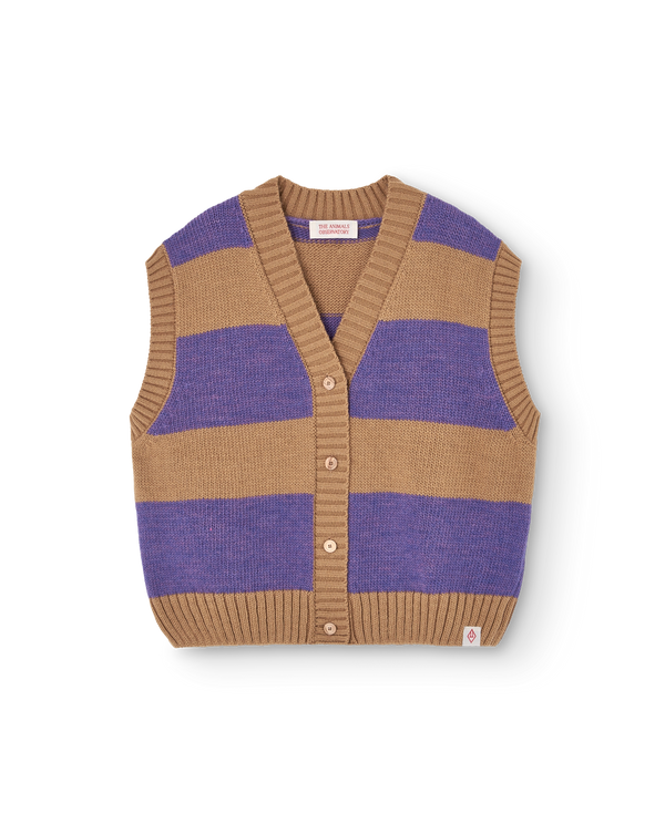 Stripes Beige Blobfish Cardigan Vest PRODUCT FRONT