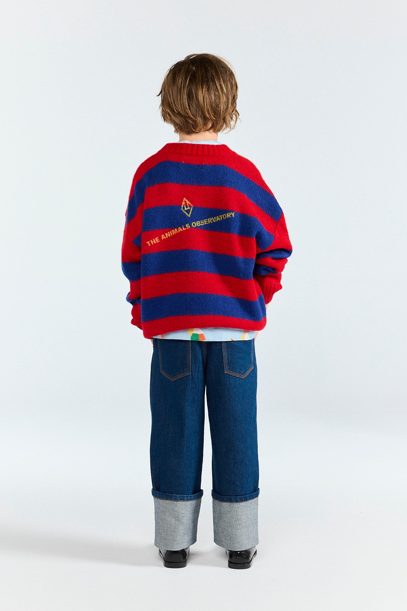 Striped Racoon Cardigan MODEL BACK