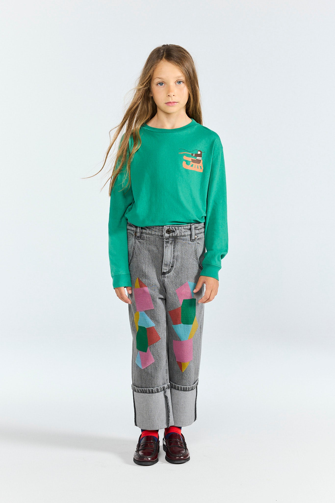 Bright Green Dog Long Sleeve T-shirt MODEL FRONT