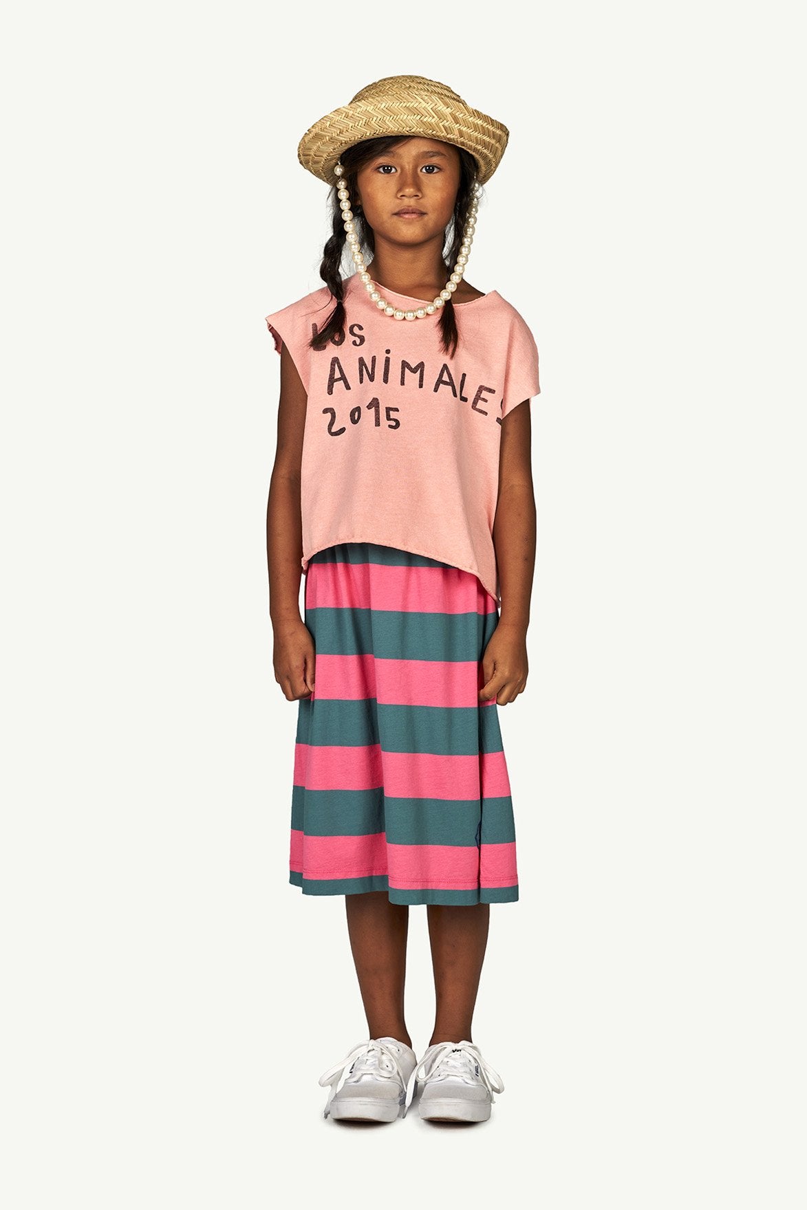 Pink Stripes Kitten Skirt MODEL FRONT